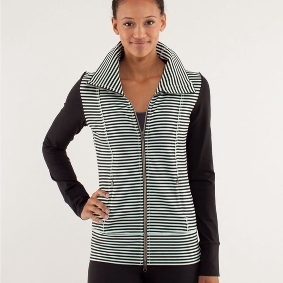lululemon athletica Tops - Gently Worn Lululemon Daily Yoga Jacket Classic Stripe Mint Moment Black